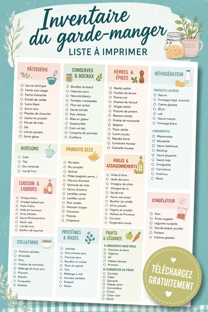 Modèle d'inventaire imprimable pour un garde-manger organisé