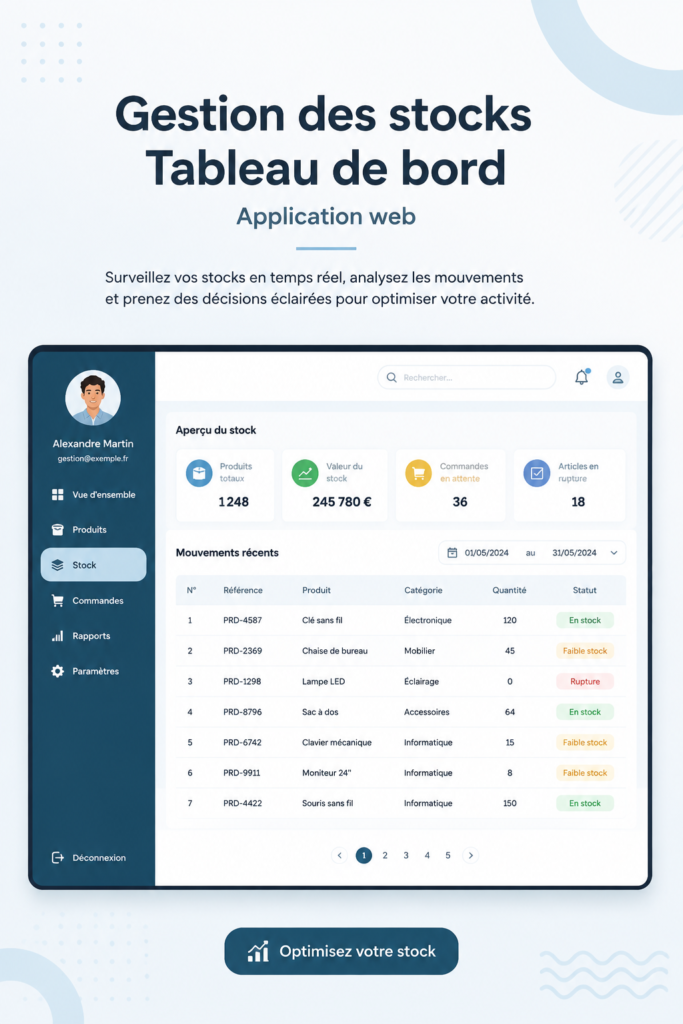 Illustration d'une application de gestion d'inventaire sur un smartphone