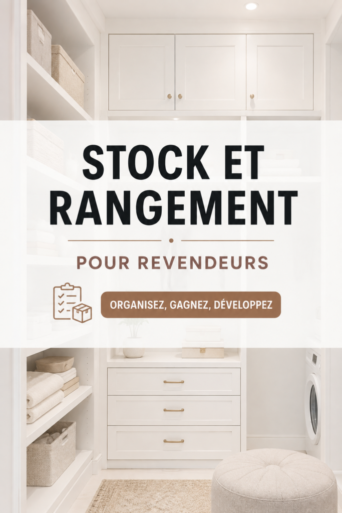 Espace de travail bien organisé avec des produits en stock pour la revente