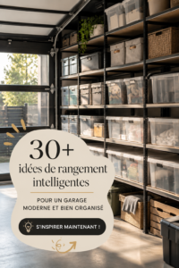 Un garage moderne et bien organisé avec des solutions de rangement pratiques.