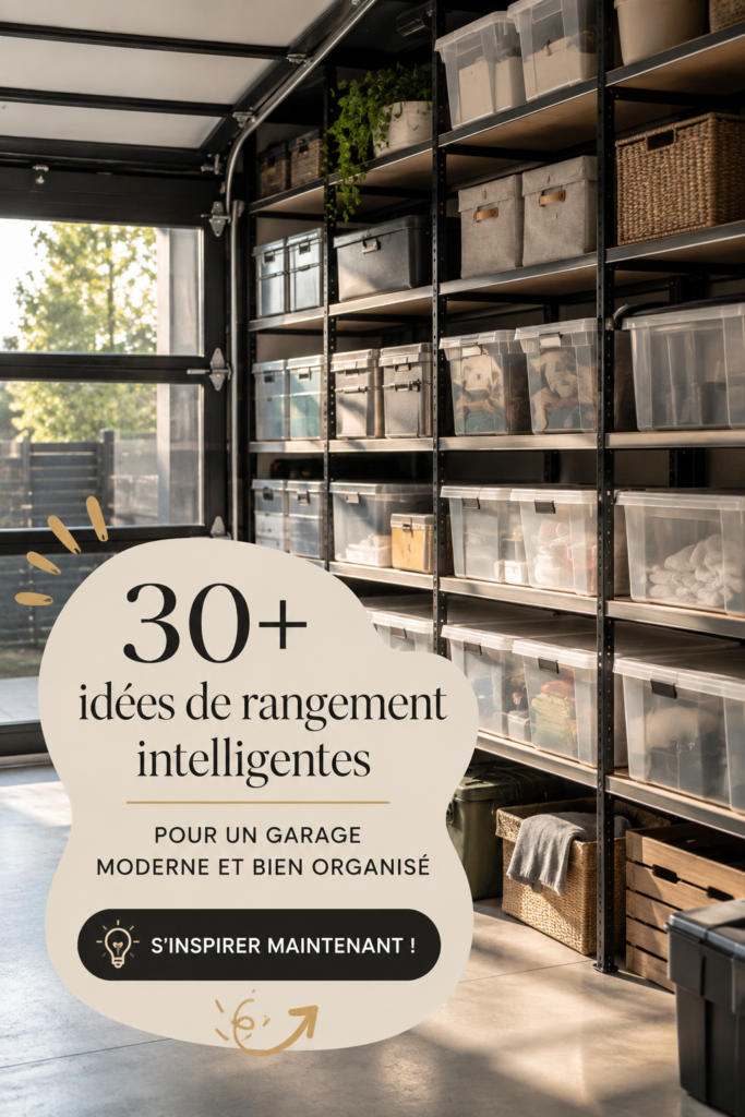 Un garage moderne et bien organisé avec des solutions de rangement pratiques.