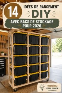 Un rack à tote bags fait maison, avec plusieurs sacs bien organisés