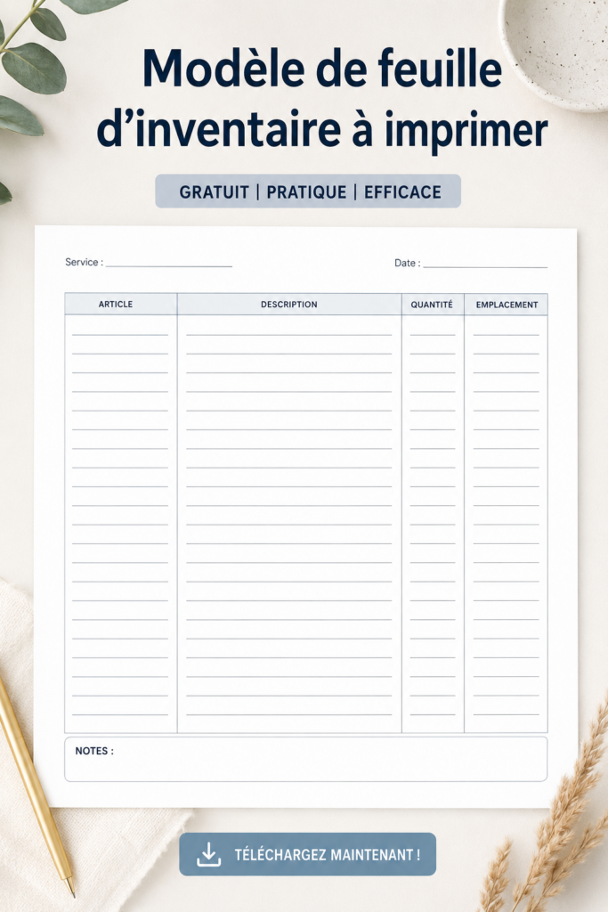 Modèle de liste d'inventaire imprimable pour un rangement efficace