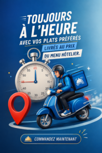 Repas savoureux livré à domicile dans une boîte élégante, symbolisant le confort de la livraison de nourriture.