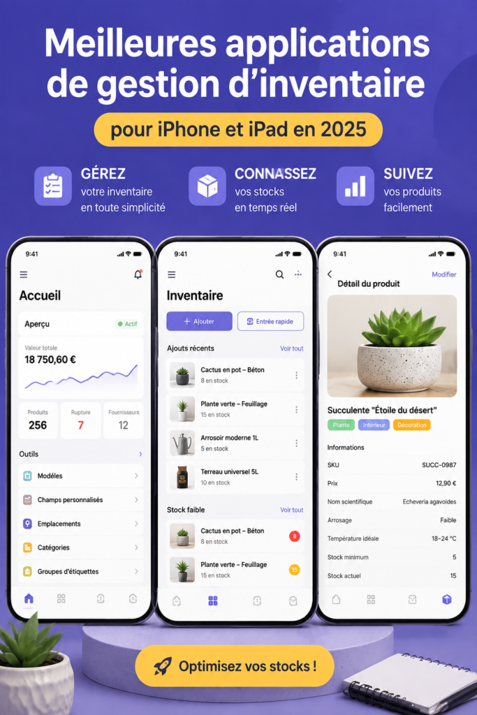 Un smartphone affichant une application de gestion des stocks avec des graphismes colorés, représentant la logistique moderne.