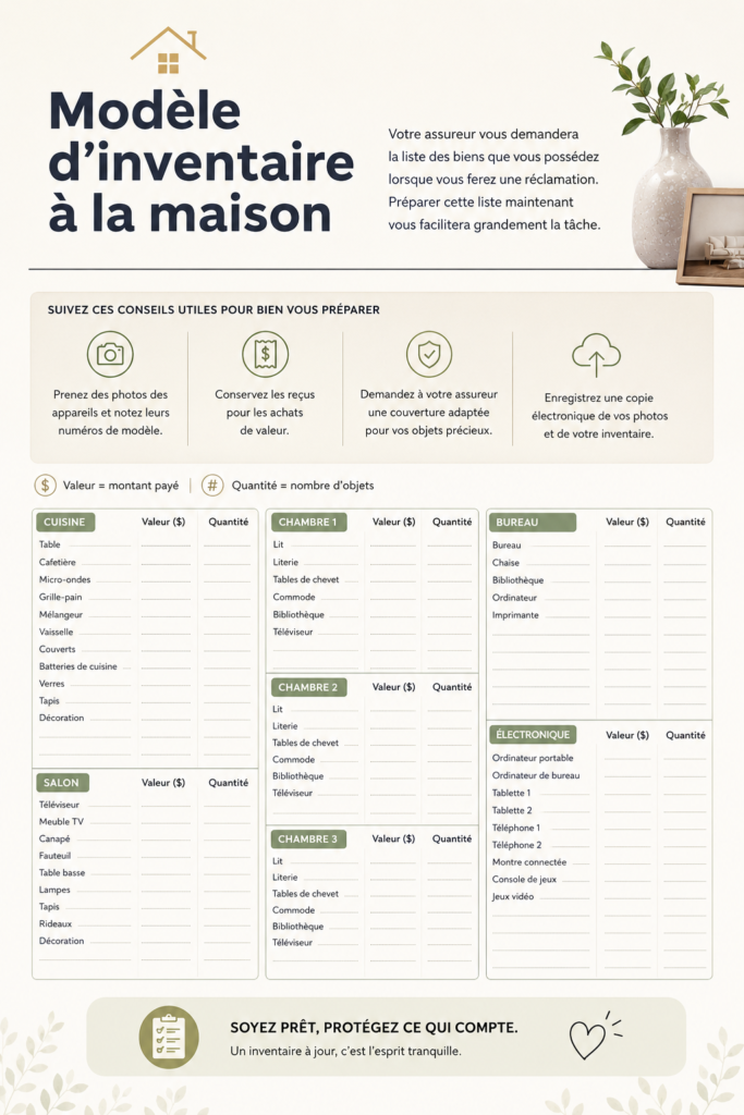 Modèle d'inventaire maison sur ordinateur