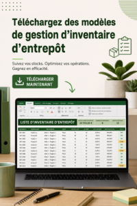 Modèle de gestion d'inventaire avec des colonnes pour le suivi des produits.