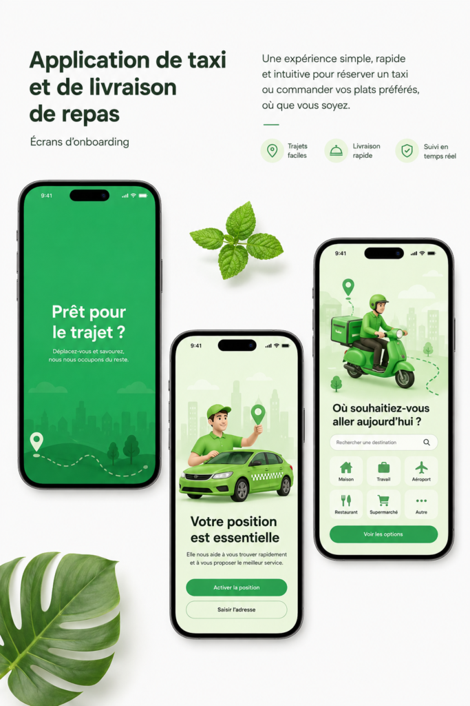 Femme souriante utilisant une application de transport sur son smartphone.