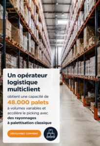 Vue d'un entrepôt bien organisé avec des palettes rangées de manière optimale.
