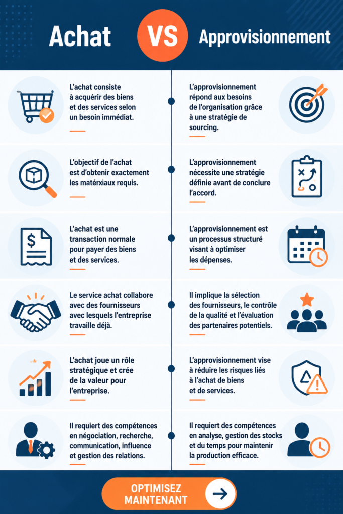 Graphique illustrant le processus d'approvisionnement efficace.