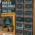 Des vis organisées dans des contenants colorés sur une étagère