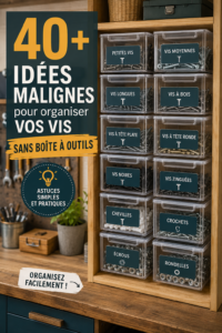 Des vis organisées dans des contenants colorés sur une étagère