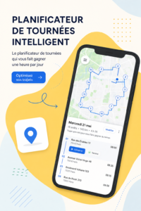 Une femme utilisant un planificateur de trajets sur son smartphone dans un environnement urbain.