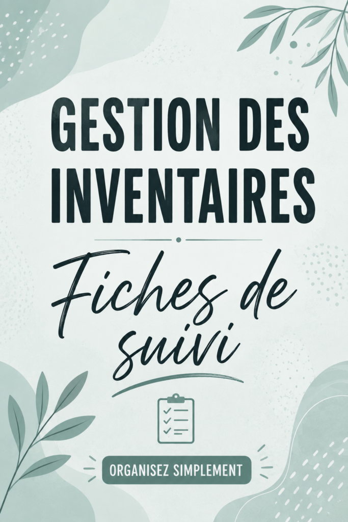 Formulaires de suivi d'inventaire sur une table avec des fournitures de bureau.