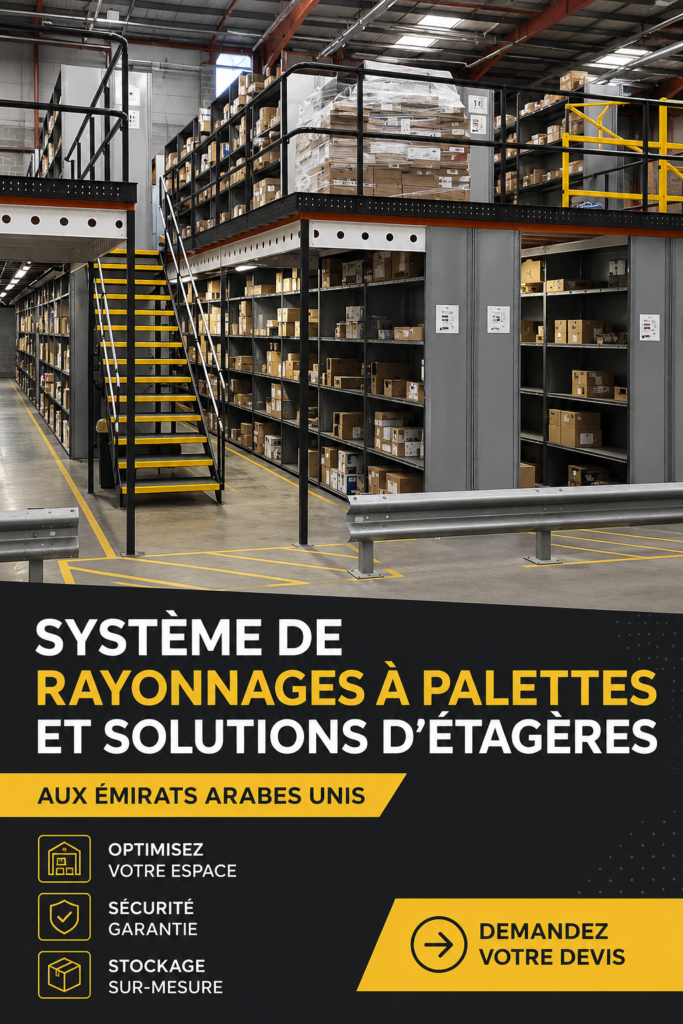 Système de rayonnage moderne dans un entrepôt offrant un rangement optimisé.