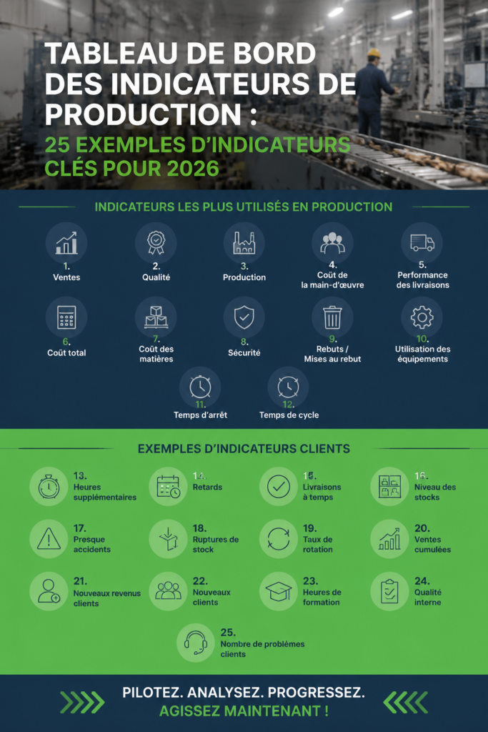 Tableau de bord avec des graphiques et des KPI pour l'industrie manufacturière