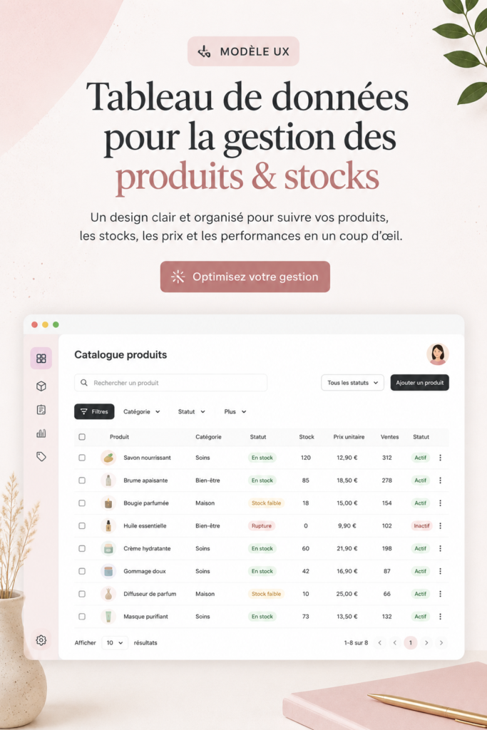 Tableau de données pour la gestion de l'inventaire optimisé sur un bureau