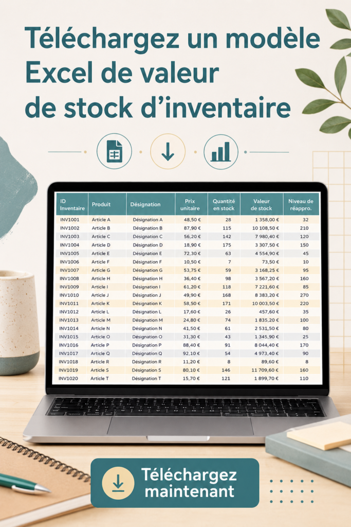 Modèle Excel d'inventaire affiché sur un écran d'ordinateur