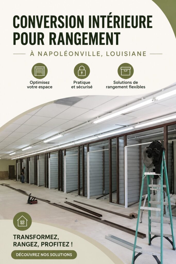 Espace de rangement organisé avec des étagères et des paniers en bois
