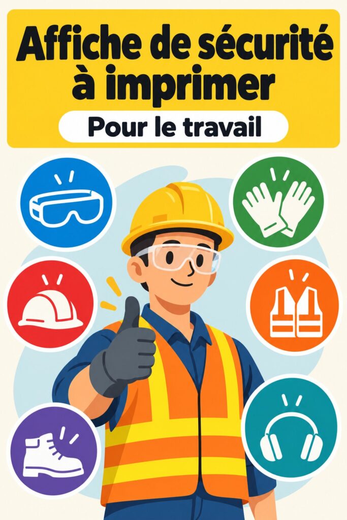 Affiche de sécurité colorée accrochée au mur d'un bureau