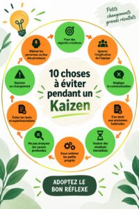 Session de travail en équipe pendant un Kaizen, avec des notes et un tableau