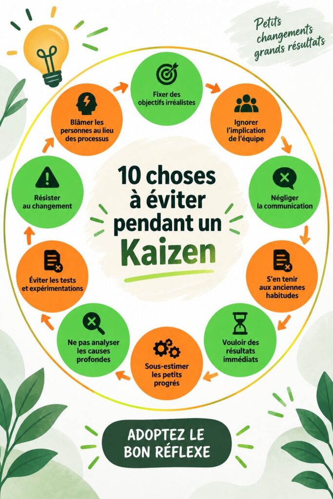 Session de travail en équipe pendant un Kaizen, avec des notes et un tableau