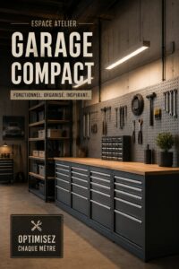 Un garage aménagé en bureau compact et fonctionnel