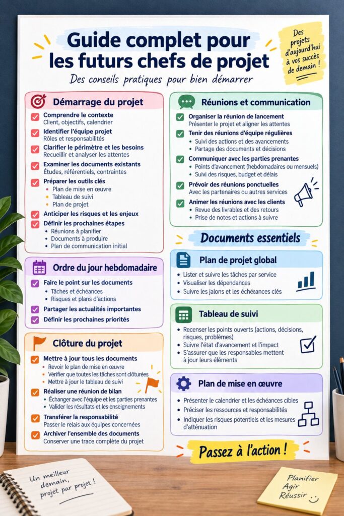 Image représentant des femmes collaborant sur un projet avec des tableaux et des post-it, illustrant la gestion de projet.