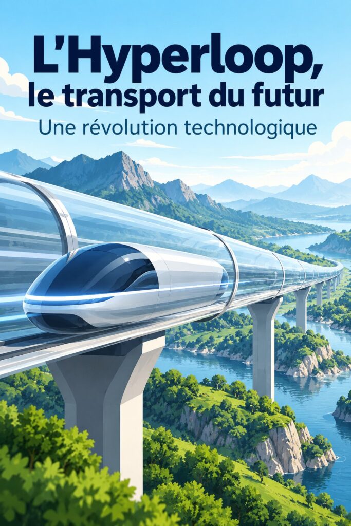 Illustration d'un train Hyperloop représentant le futur du transport logistique.