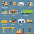Icônes représentant différents modes de transport logistique sur un fond coloré