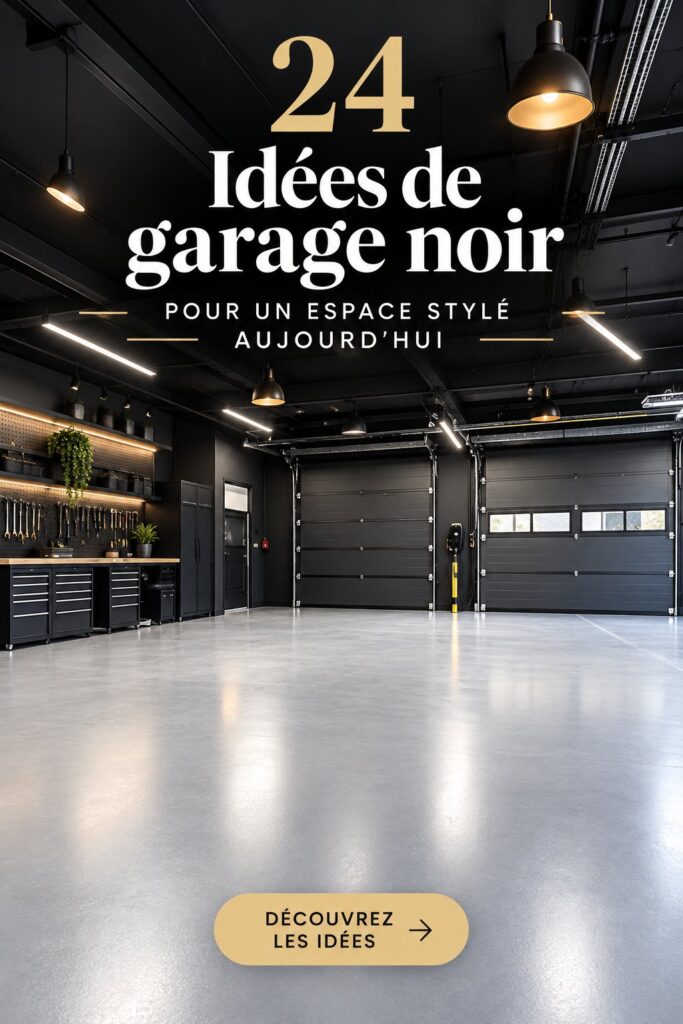 Garage moderne avec un aménagement en noir et des rangements pratiques