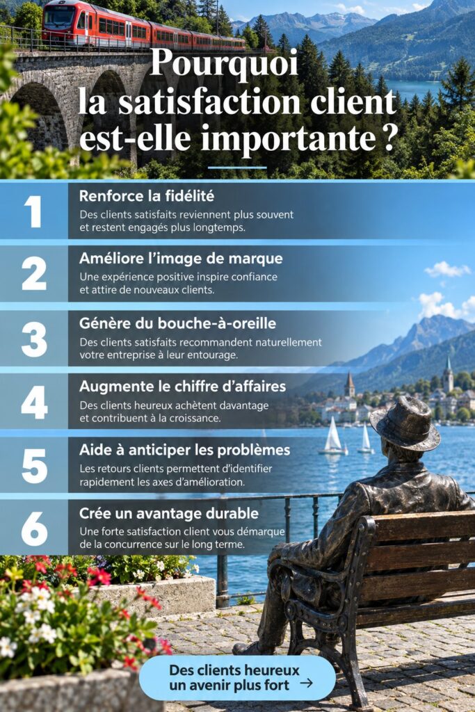 Une femme souriante interagissant avec des clients dans un environnement professionnel, illustrant l'importance de la satisfaction client.