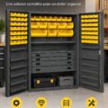 Meuble de rangement multi-usages avec étagères et tiroirs dans une pièce moderne