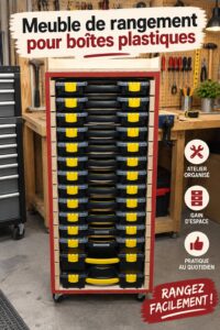 Une collection de boîtes de rangement colorées sur une étagère