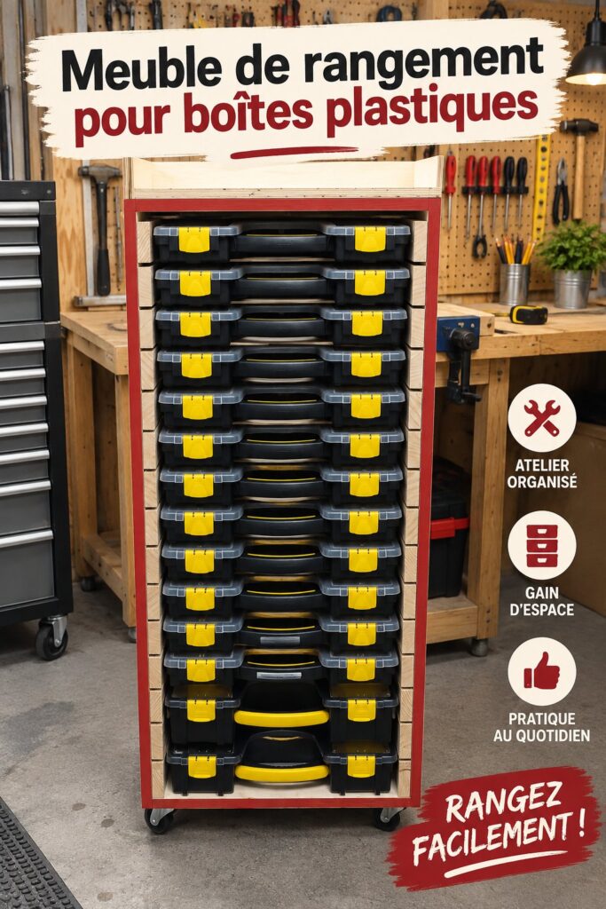 Une collection de boîtes de rangement colorées sur une étagère