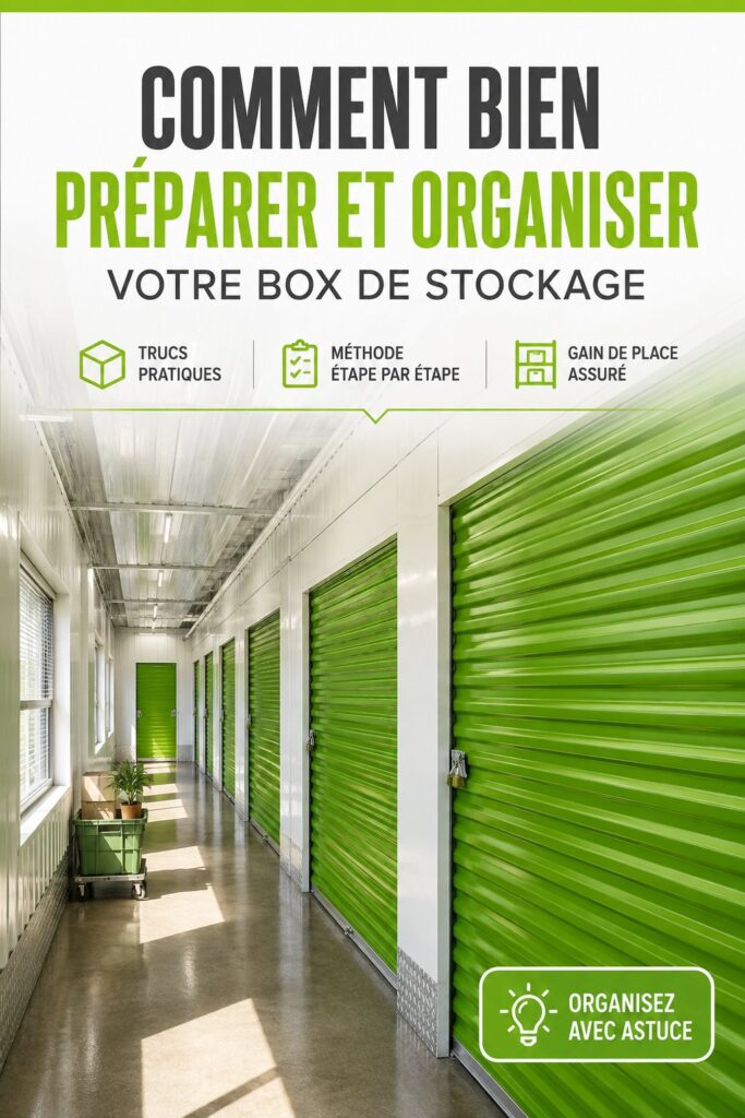 Unité de stockage bien organisée avec des bacs étiquetés et des étagères