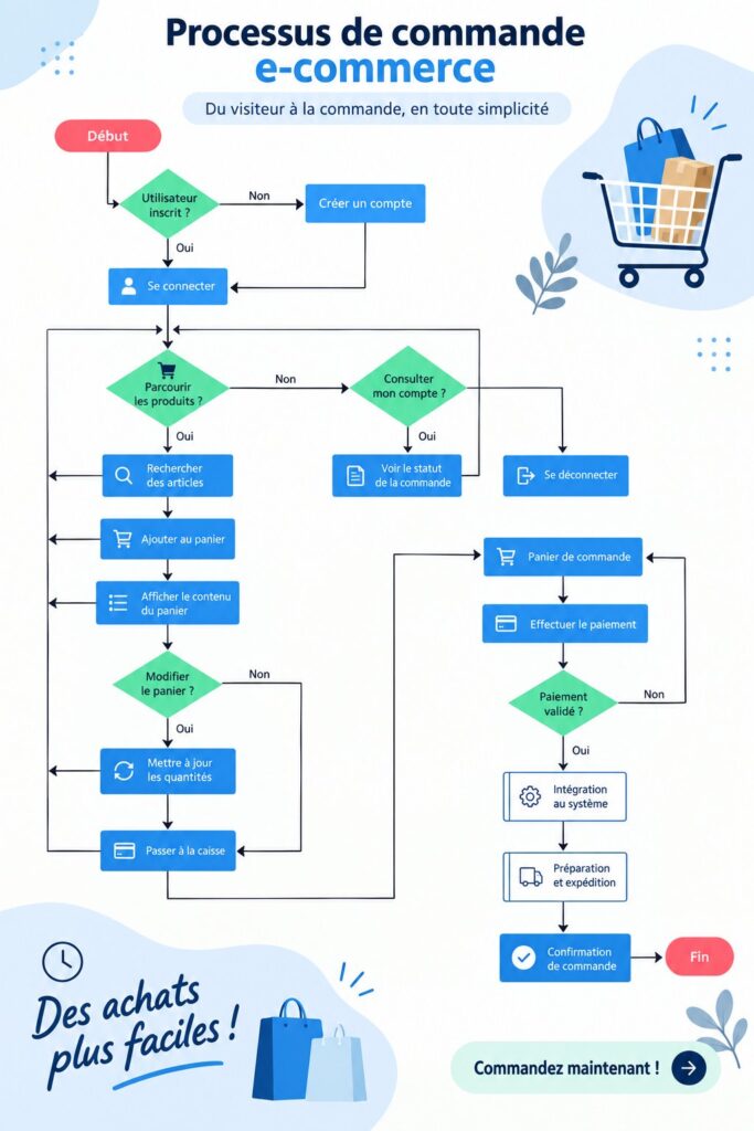 Diagramme illustrant le processus de commande en e-commerce