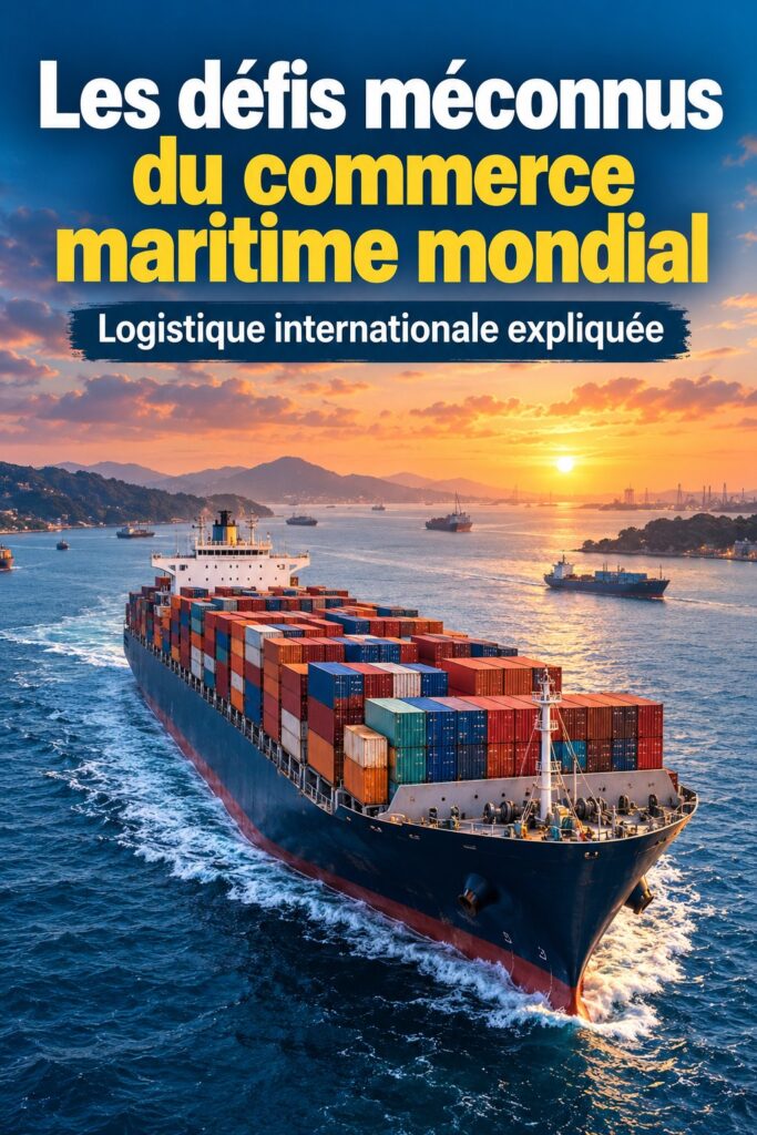 Illustration représentant les complexités des opérations de transport mondial avec des conteneurs et des navires