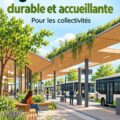 Une gare routière moderne et durable avec verdure et espaces accueillants.