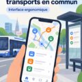 Illustration d'une maquette d'application de transport en commun avec des fonctionnalités clés visibles.
