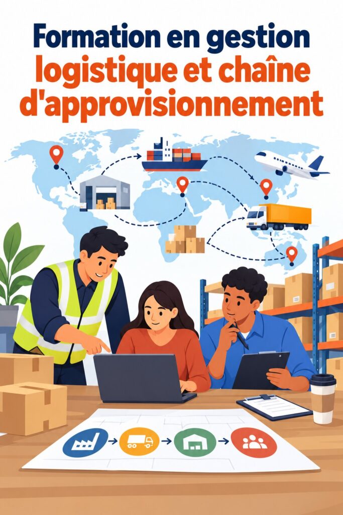 Femme consultant un ordinateur sur un cours de logistique.