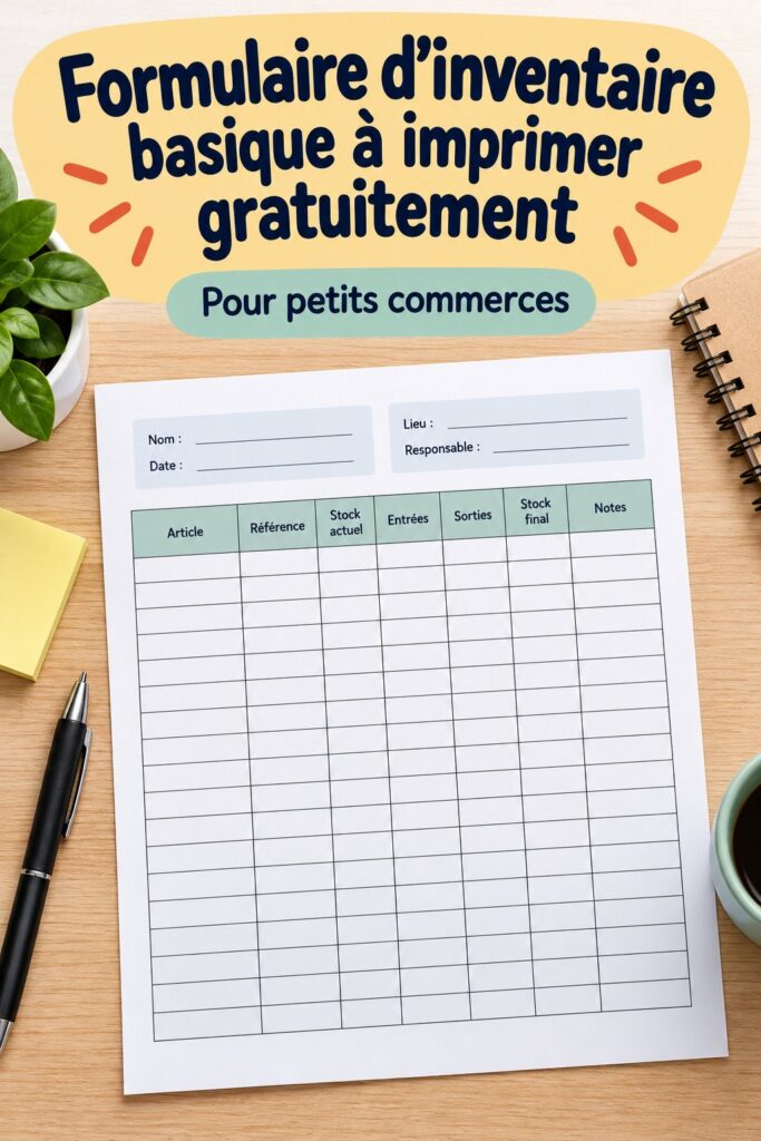 Formulaire d'inventaire basique à imprimer pour une meilleure organisation domestique.