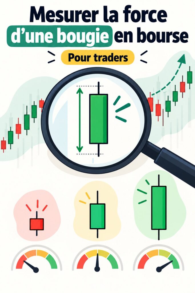 Graphique boursier montrant des bougies et leurs forces diverses.