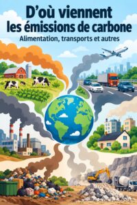 Illustration représentant des actions pour réduire l'empreinte carbone dans la vie quotidienne.