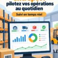 Tableau de bord d'entrepôt avec des indicateurs de performance visibles.
