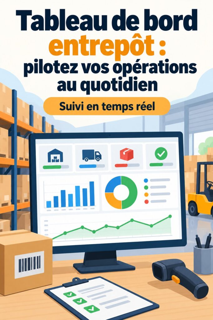 Tableau de bord d'entrepôt avec des indicateurs de performance visibles.