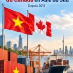 Une carte illustrant les échanges commerciaux entre le Vietnam et le Canada, en mettant en avant l'ASEAN.