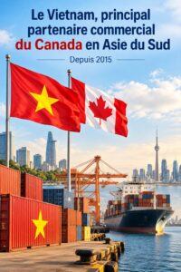 Une carte illustrant les échanges commerciaux entre le Vietnam et le Canada, en mettant en avant l'ASEAN.