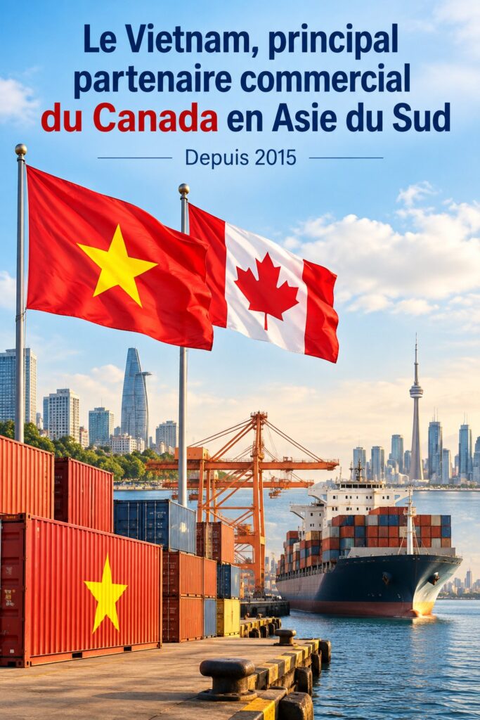 Une carte illustrant les échanges commerciaux entre le Vietnam et le Canada, en mettant en avant l'ASEAN.
