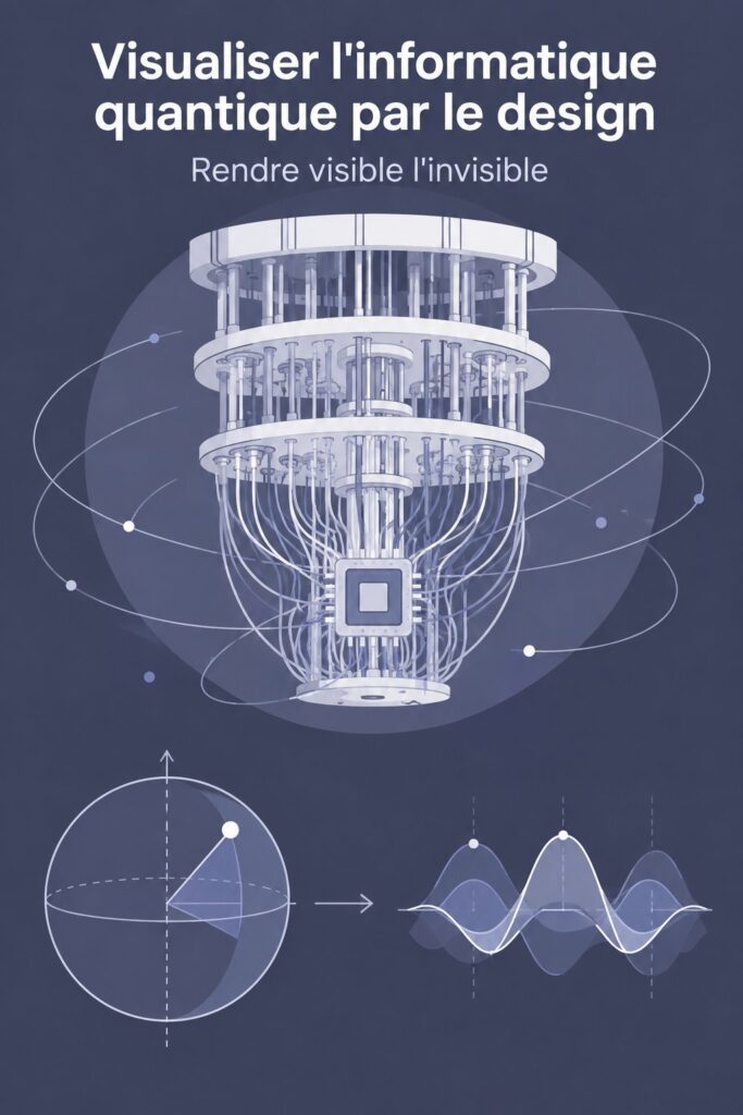 Un graphique coloré illustrant les principes de l'informatique quantique à travers le design.